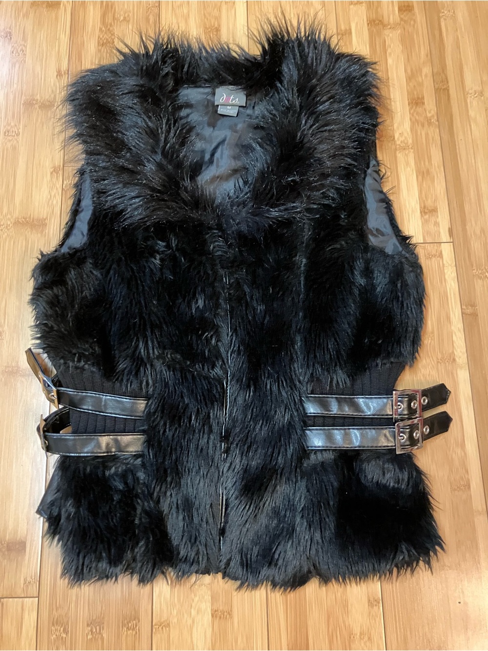 Dots Black Faux Fur Belted Vest